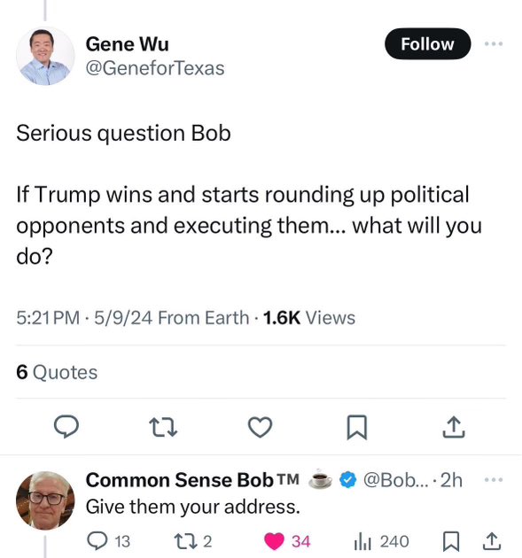 Don’t be mad, @GeneforTexas. You asked a silly question. (Saying “serious question” and then asking something ridiculous, doesn’t make it *serious*) @BobChoate54 was right to give you a “serious” answer.