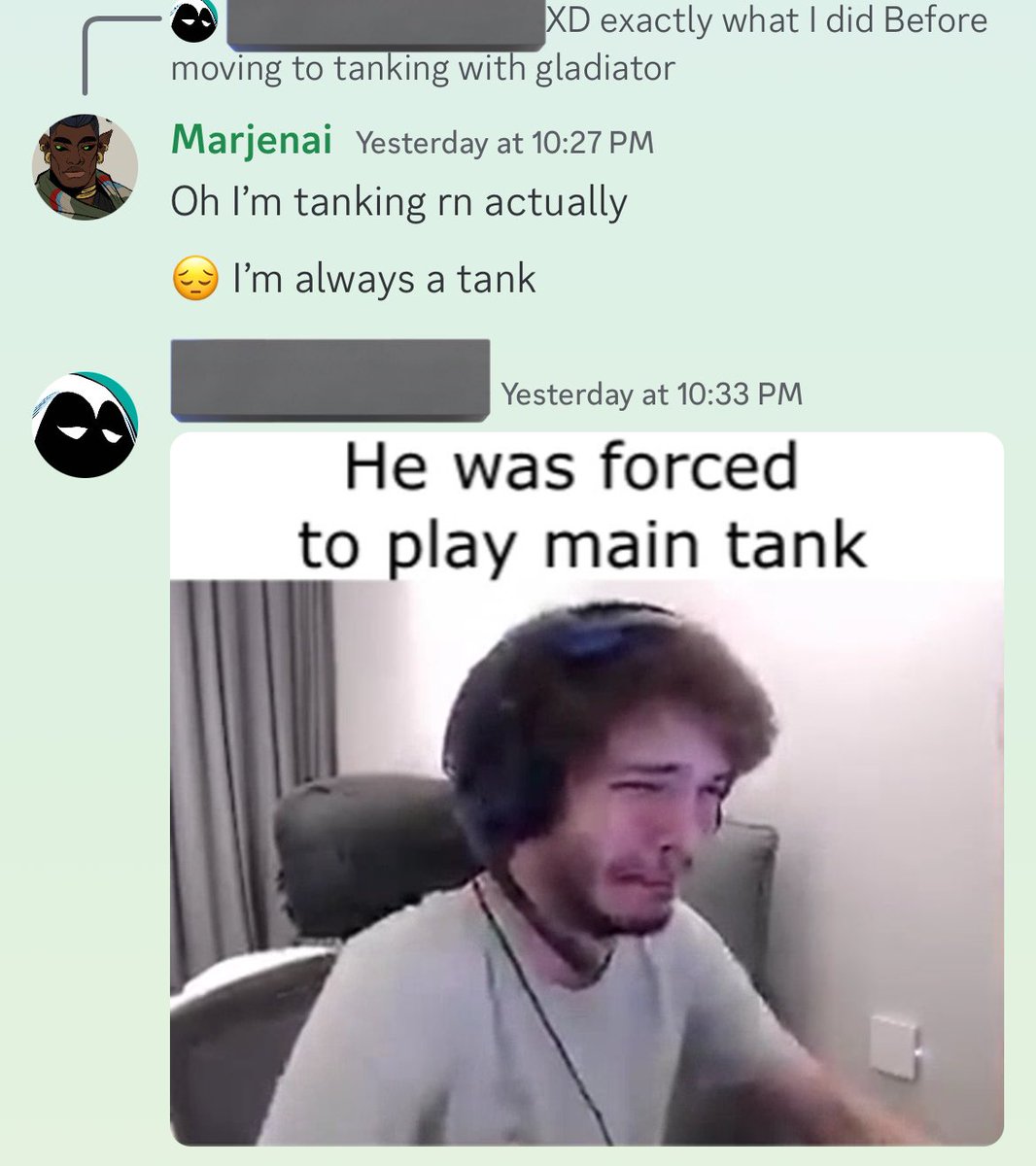 I didn’t choose the tank life, it chose me 😭😭😭😭 Tank in every game I swear lol