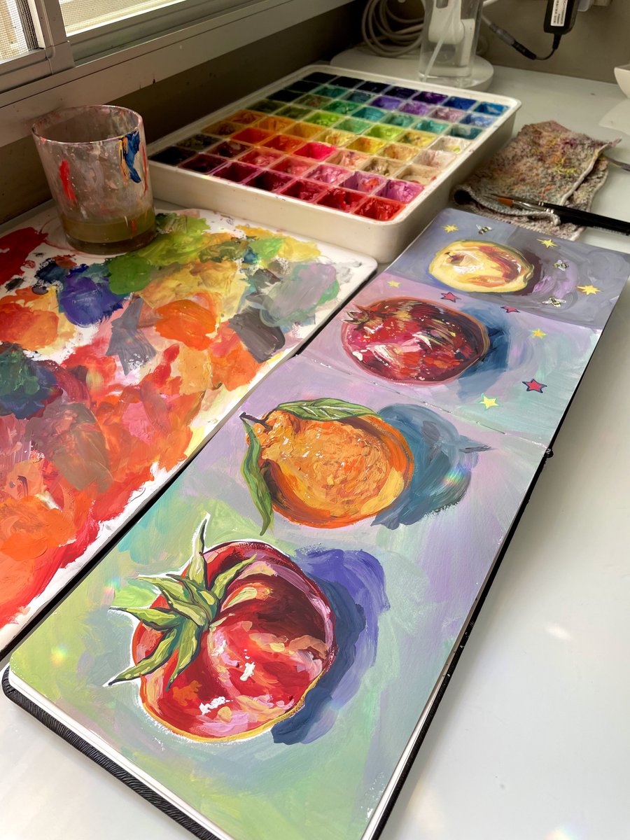 gouache painting studies of fruits 🍊🍎