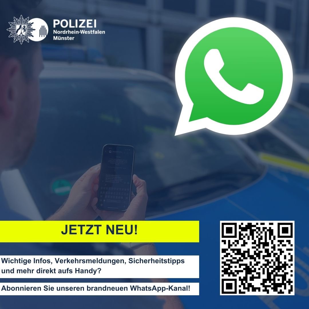 +++ #PolizeiMünster informiert ab sofort über neuen #WhatsApp-Kanal +++ Link zum Kanal: whatsapp.com/channel/0029Va… Link zur #Pressemitteilung: muenster.polizei.nrw/presse/polizei… —- #Polizei #SocialMedia