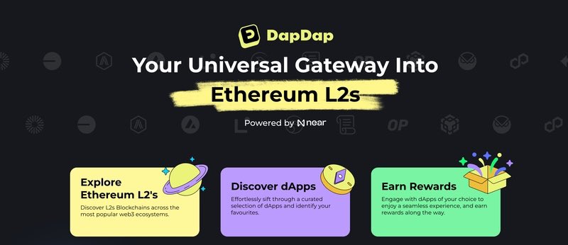 DapDap: Powered by #NEAR JS

🚀 Thread 1/7: Introduction to DapDap 🌐
Welcome to DapDap, your new universal gateway into Ethereum L2s. Imagine a single platform where you can explore, interact, and manage over 150+ dApps across 15+ vibrant networks.
#NDC #FDAO #BOS
