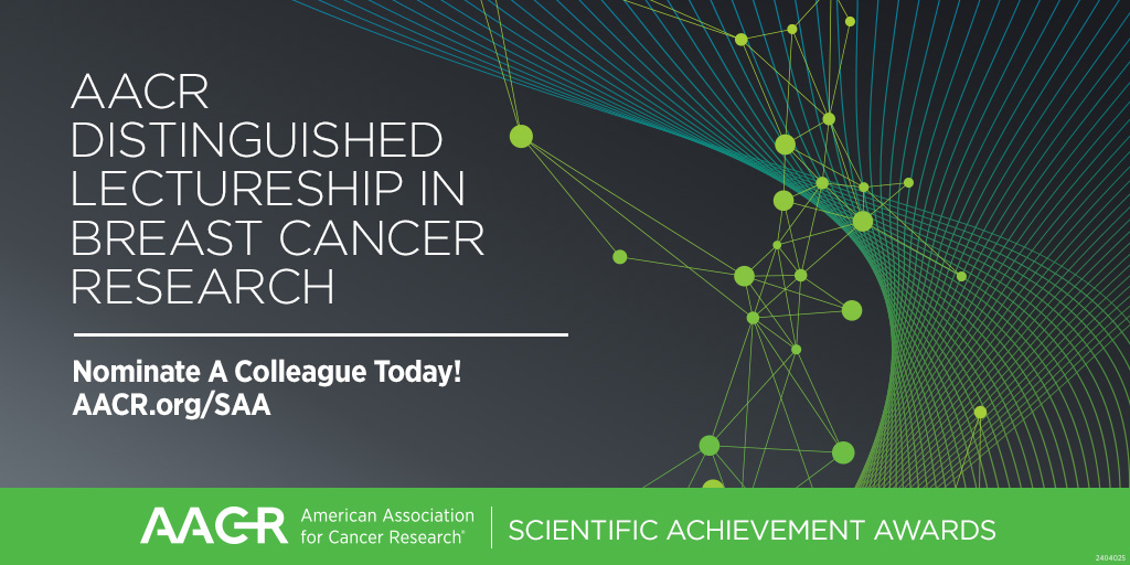 The AACR Distinguished Lectureship in Breast Cancer Research recognizes science that has inspired, or has the potential to inspire, new perspectives on the etiology, diagnosis, treatment, or prevention of breast cancer. Nominate a colleague by May 31: bit.ly/4drIizk