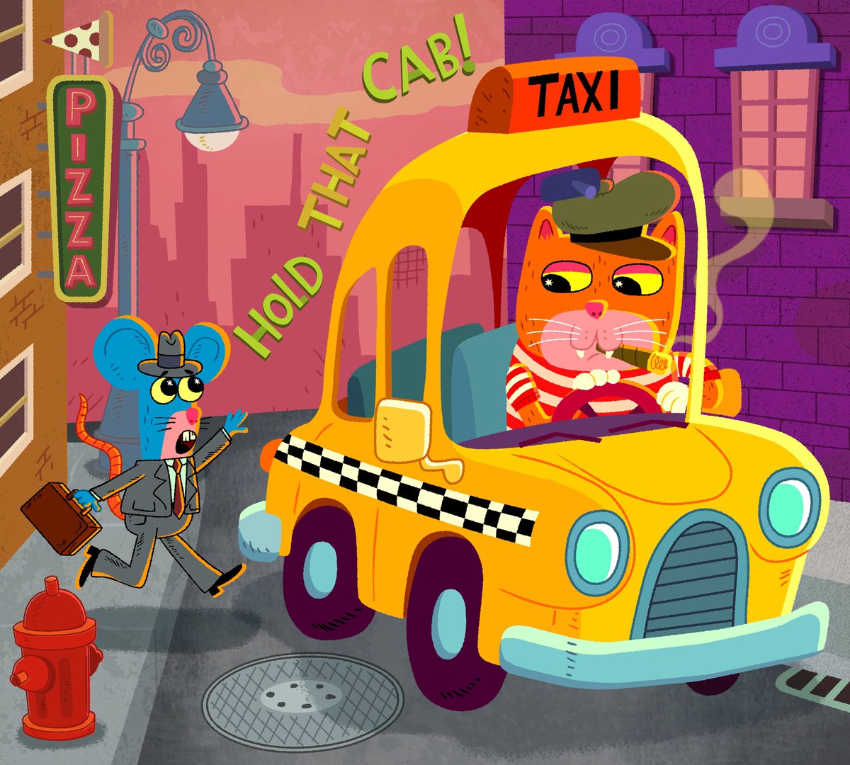 In the days before Uber and Lyft, hailing a cab used to feel like such an accomplishment in the city. #childrenillustration #childrensbooks #kidlitart #illustration #taxi #childrenspublishing #kidlit