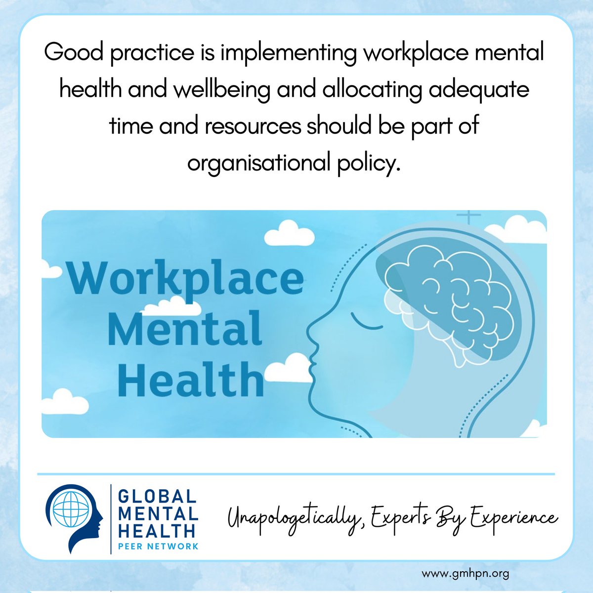 It's time to prioritize mental health at the workplace! Support our work, make a donation via givengain.com/donate/cc/2249… #livedexperience #gmhpn_speakout #mentalhealth