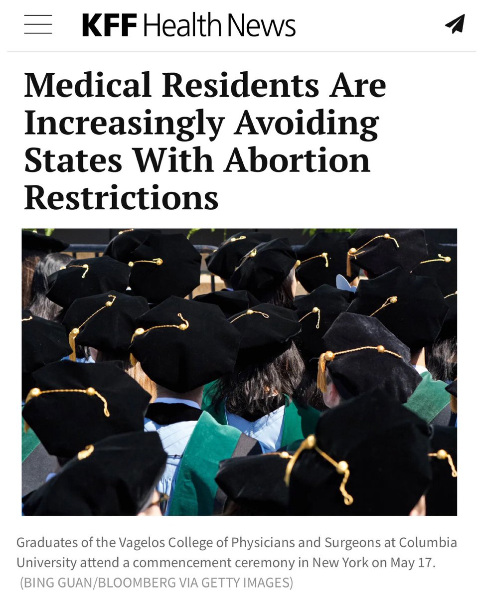 “It should be concerning for states with severe restrictions on reproductive rights that so many new physicians—across specialties—are choosing to apply to other states for training instead.” kffhealthnews.org/news/article/m… For GA’s healthcare workforce shortage, this will be a factor.