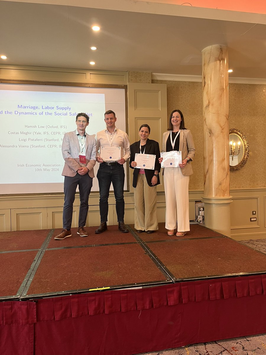 Winners of the Brendan Walsh prize for the best paper published in @esr_ie are @karinadoorley @doratuda1 Mark Regan and Alyvia McTague #IEA2024 ideas.repec.org/a/eso/journl/v…