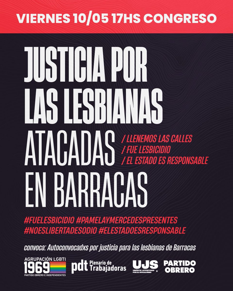 Milei y su banda de escribas promueven desde el Estado una ideología de odio y discriminación hacia las diversidades sexuales y de género. Son la base para que crezcan los crímenes de odio.
#estonoeslibertad #PamelayRoxanapresentes
Acompañemos la acción en las calles.