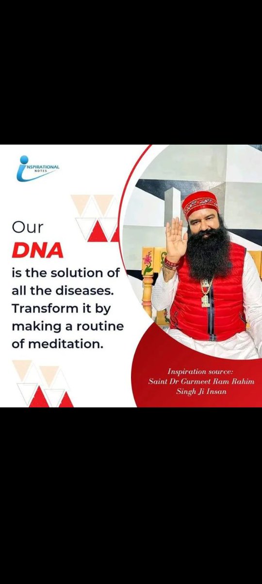 SachinGulati25's tweet photo. Saint Dr Gurmeet Ram Rahim Singh Ji Insan कहते हैं की हमारा डीएनए हमारे शरीर को सभी प्रकार की बीमारियों से बचाता हैं और हमें ताकत भी देता है और डीएनए को सिर्फ ध्यान करके ही बढ़ाया जा सकता है।
#BoostYourDNA
#StrengthenDNA #DNA_ThePowerhouse
#DNA_PowerOfSoul
#EnhanceDNA #DNA https://t.co/IeEIQy08jL