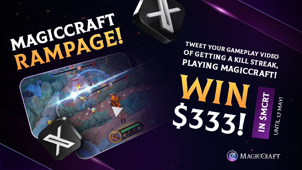 Win $333 in $MCRT! 🤑

🏆 To win:
1️⃣ Follow @MagicCraftGame & RT this tweet! 🔁
2️⃣ Tweet a video of your MagicCraft’s gameplay killstreak! 

#️⃣ Use hashtags #MagicCraft & $MCRT to be eligible! 

🏅Ending in 1 week, good luck! 🍀