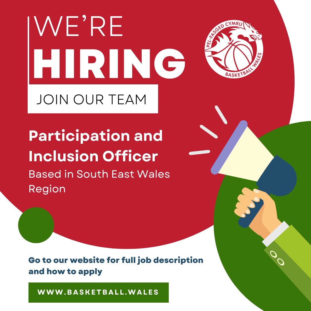 New job alert 📣 Exciting and unique opportunity to join the Basketball Wales team. We're looking for a Participation and Inclusion Officer to cover South East Wales. All the information is available on our website ➡️ basketball.wales/current-vacanc…