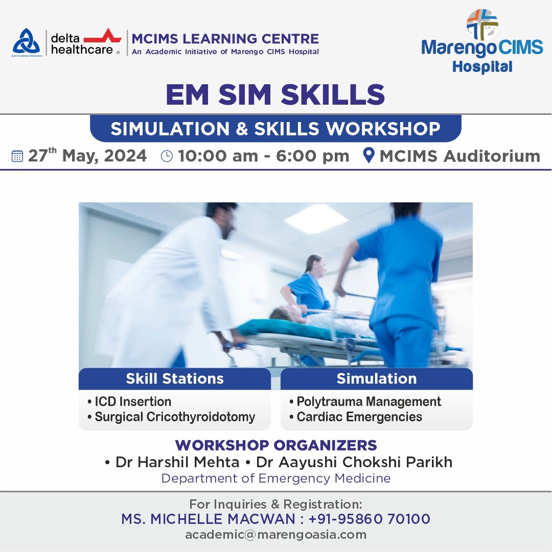 Embark on a transformative journey of hands-on learning at Marengo CIMS Hospital's Simulation & Skills Workshop, guided by esteemed experts, Dr. Harshil Mehta and Dr. Aayushi Chokshi Parikh. 
#MarengoCIMS