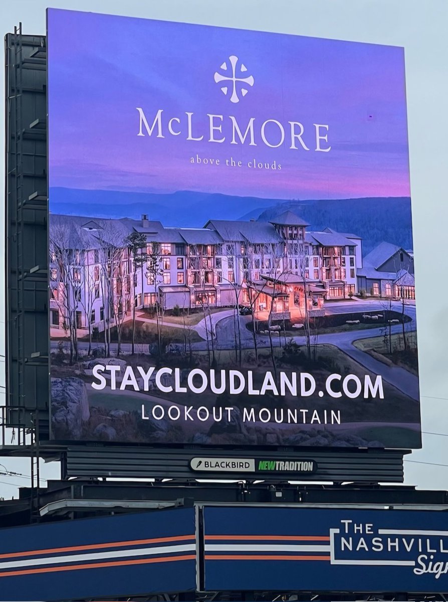 McLemore on @nashville_sign as Nashville's newest and closest mountaintop retreat! Our CLOUDLAND a @CurioCollection by @HiltonHotels just opened with 245 luxurious rooms, cliff-edge pool, Skyside Bar & Grill, fine dining in the Auld Alliance, spa, fitness facility, trails,
