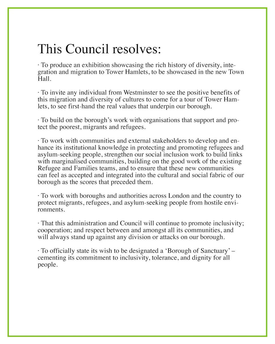 Some months ago, our borough was described publicly as a ‘no go’ area. At this week’s Full Council, we passed a motion affirming that we are in fact a ‘go to’ area + stating our desire to become a designated ‘Borough of Sanctuary’ for refugees & asylum seeking peoples👇