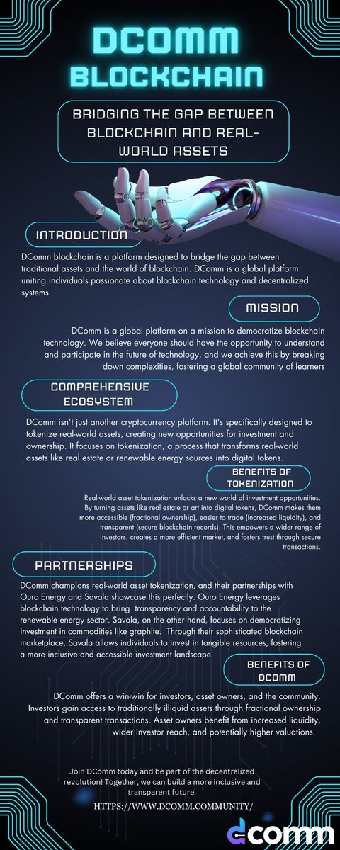 AbieeAni's tweet image. Unleash the hidden potential of real-world assets! @DComm_Official shatters the barriers of traditional finance, making blockchain a reality for everyone.

#DCommBlockchain #AssetTokenization #Blockchain #RWA