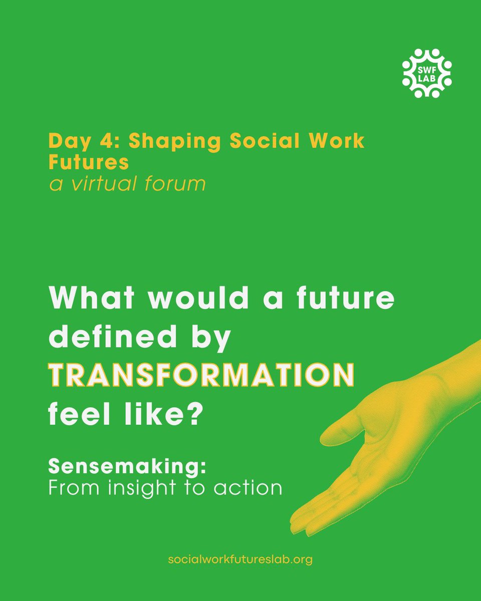 It's the final day of Shaping Social Work Futures: Utopias, Dystopias, and Everything in Between! Today we move towards a future of transformation. Keep the conversation going during the conference by tagging your social media posts, #SWFuturesForum2024