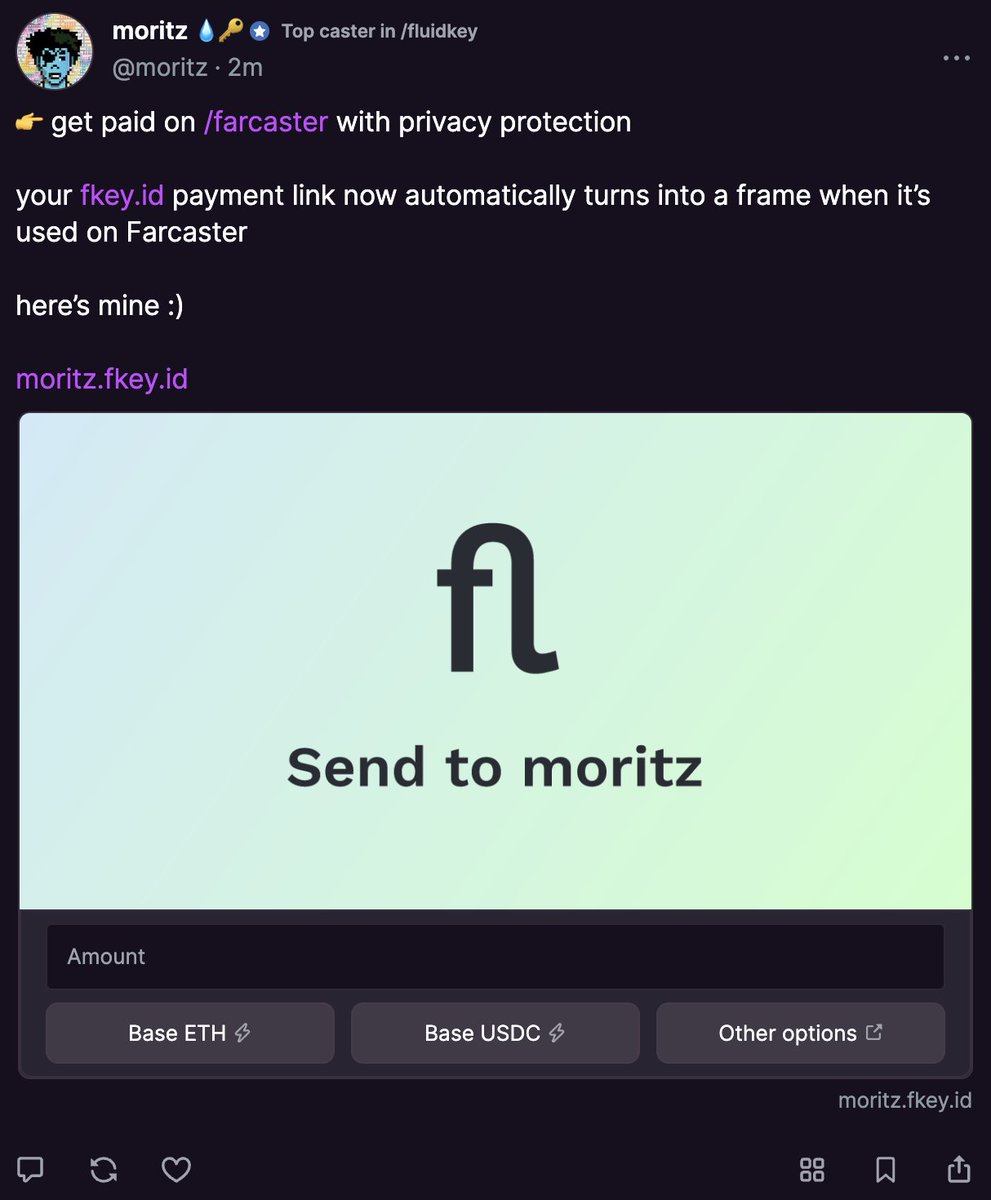 👉 get paid on @farcaster_xyz with privacy protection your fkey payment link now automatically turns into a frame when it’s used on Farcaster