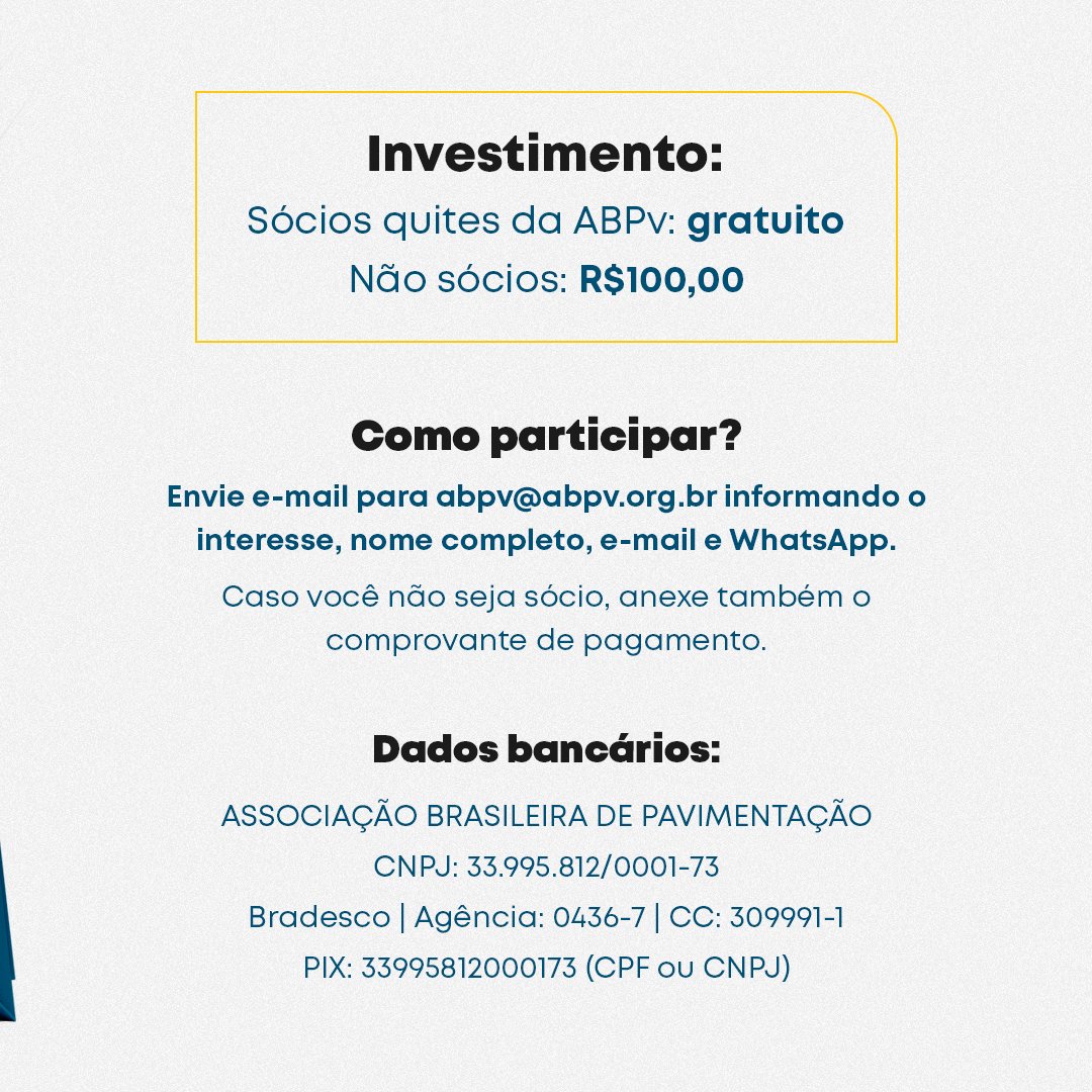 Fechando a semana com uma dica de palestra que será realizada pela @ABPv3, com o apoio da ABEDA! ​Dia 15/05, o professor Shane Underwood abordará um tema muito atual: as implicações das mudanças climáticas no desempenho do pavimento a longo prazo! #Palestra #MudançasClimaticas