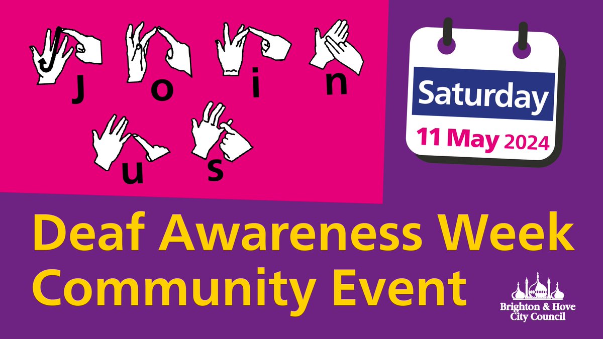 Join us! #Brighton & #Hove Council’s #Deaf Services Liaison Forum mark #DeafAwarenessWeek Free event Sat May 11 at @BrighthelmURC 9am-1pm, all invited 😊Full info here: bit.ly/DeafAwarenessE……BSL translation of the event poster here: youtu.be/0VgJ5RzjON0