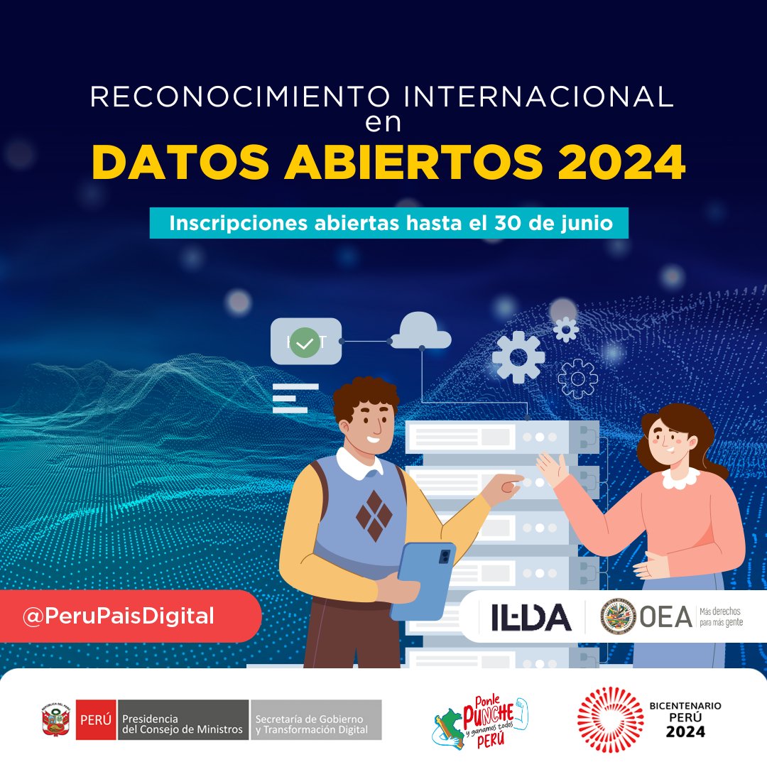 #PorUnPeruDigital | ¡🚨 Les recordamos a las entidades públicas a nivel nacional que aún pueden registrarse para participar del Reconocimiento Internacional en Datos Abiertos 2024! 🏆

#PNTD #RIDA2024 #DatosAbiertos #InteligenciaArtificial