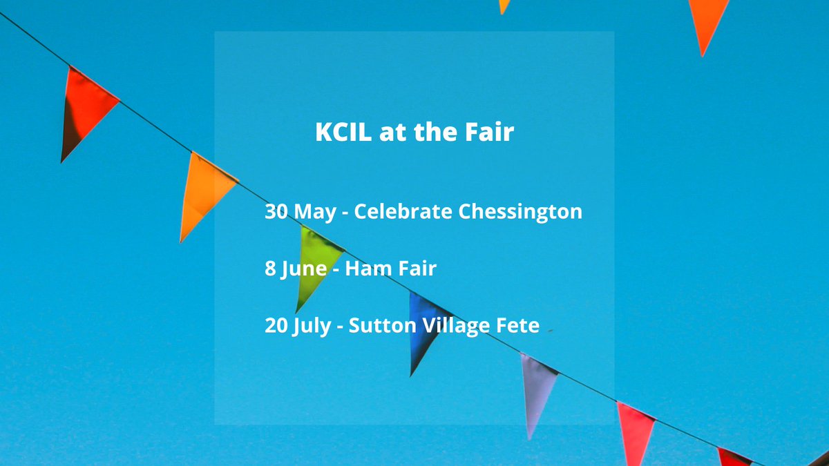 TeamKCIL's tweet image. Join KCIL at a fair near you this summer. Find out more about KCIL’s work and take part in fundraising games. Come and visit our stall at the following fairs –

30 May  12 pm – 4 pm – Celebrate Chessington

8 June 11 am – 4.30 pm Ham Fair

20 July 10 – 4 pm – Sutton Village Fete