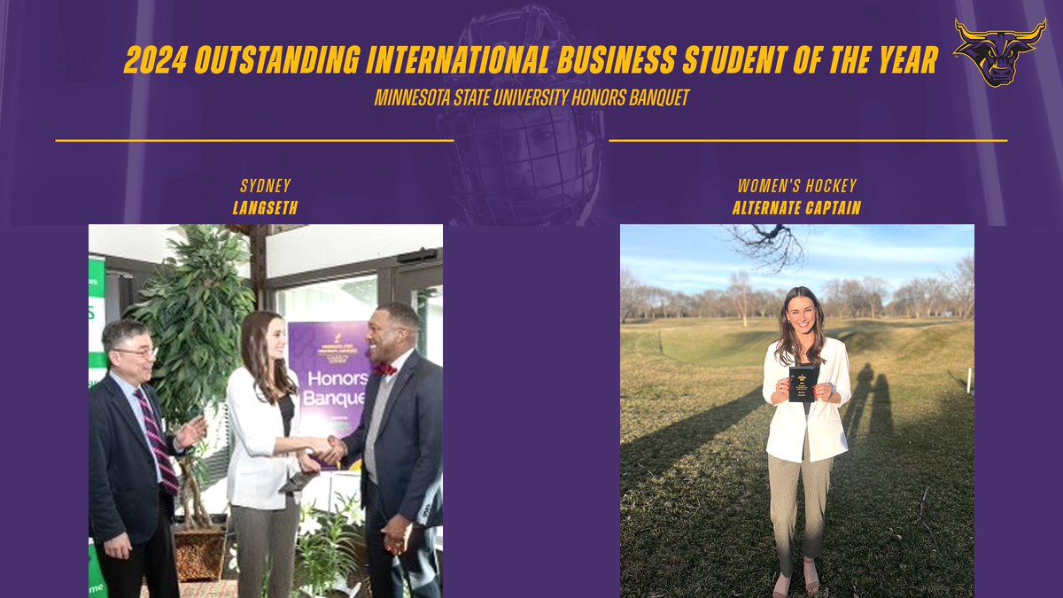 Congratulations to Senior Alternate Captain Sydney Langseth, who was named the 2024 Outstanding International Business Student of the Year at the Minnesota State University Honors Banquet. We're so proud of you, @sydney_langseth #HornsUp #MavFam