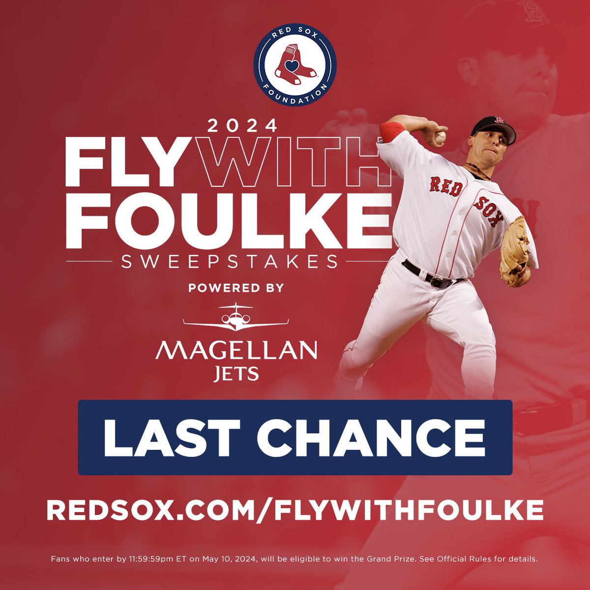 Last call to enter the Fly With Foulke Sweepstakes! Don't miss out on this once-in-a-lifetime experience: redsox.com/flywithfoulke