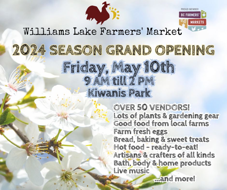 Today - official start of 2024 #WilliamsLake Farmers' Market Season... :) Full details on the Williams Lake Farmers' Market FB Page -- facebook.com/williamslakefa… #cariboopoli #FarmersMarkets #LocalFood #FoodSecurity #CaribooRD(Areas D,E,F,J,K)