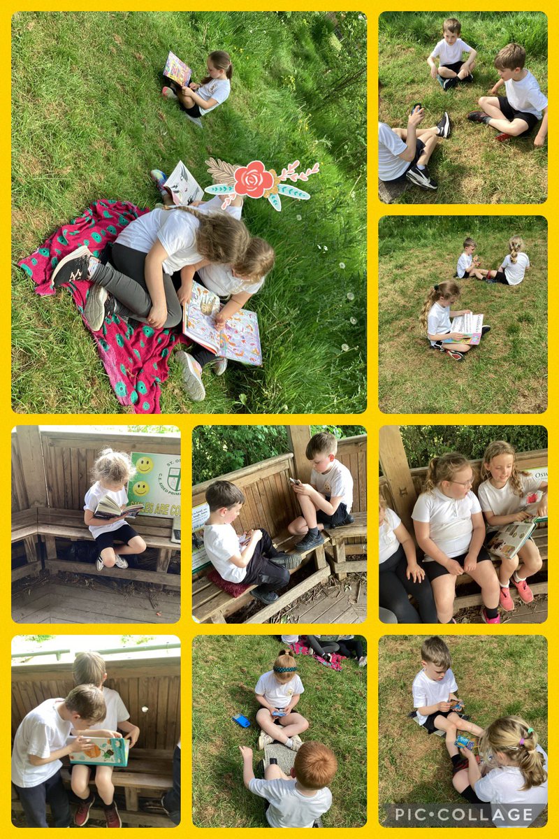 The Wrens enjoyed sociable reading outdoors today! Thank you to @sonijayne for the donation of carpet tiles ~ they made perfect reading cushions! 😃📚 #stoswaldsreading #readingforpleasure