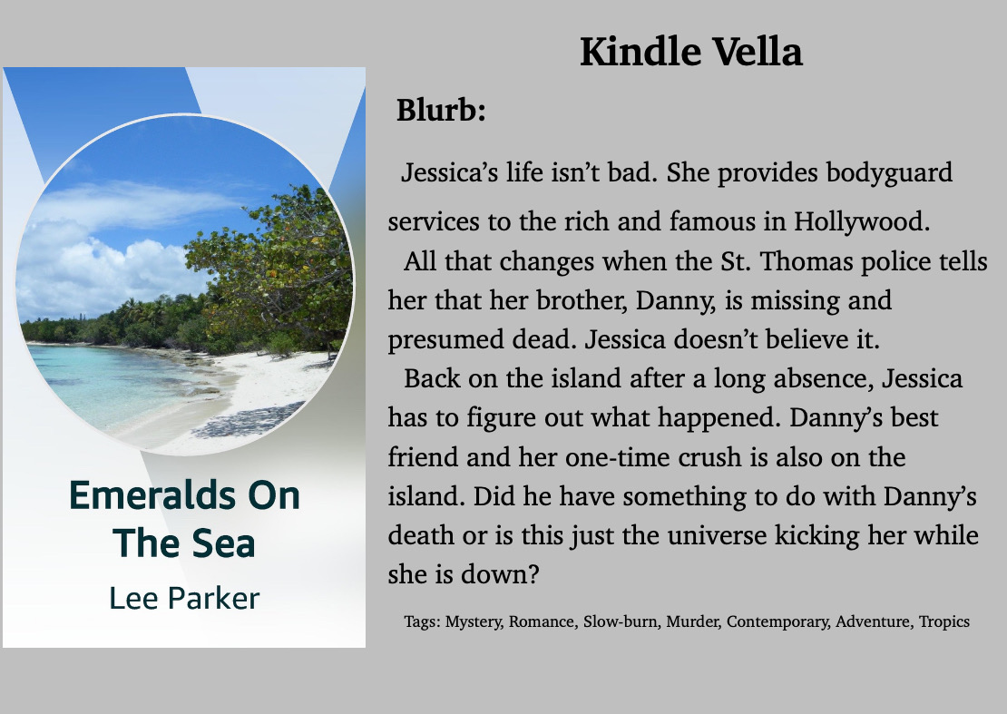 #WritingCommunity #KindleVella
Weekend reading anyone? This Vella is a mystery that goes from LA to the tropics. It features sun, sand, a cast of suspects, modern-day piracy and a slow-burn romance.
Link on 📌