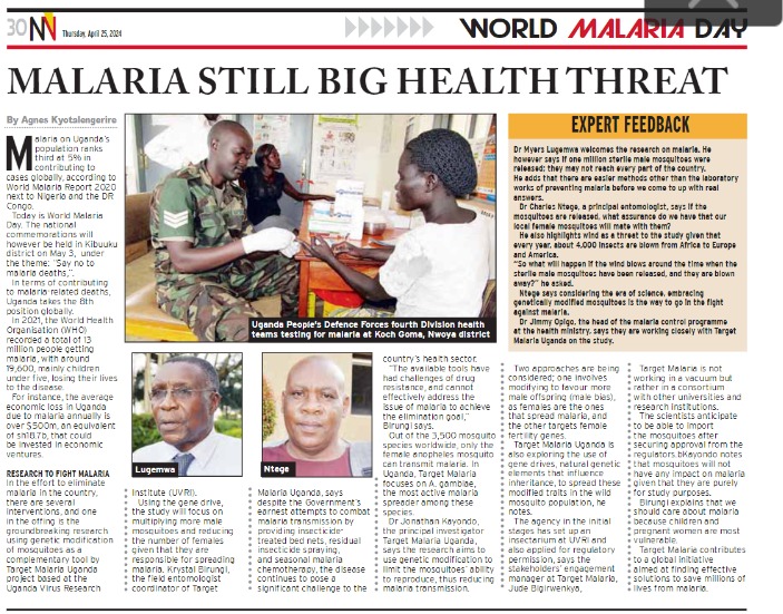 #TargetMalariaUganda continued #WorldMalariaDay celebrations on May 3rd to help #AccelerateTheFight to #EndMalaria.

We need new tools and innovations to #EndMalaria highlighted in this article by <a href="/Kyotalengerire/">Agnes Kyotalengerire</a> in the <a href="/VisionGroup/">Vision Group</a> Newspaper. Read more below⬇️