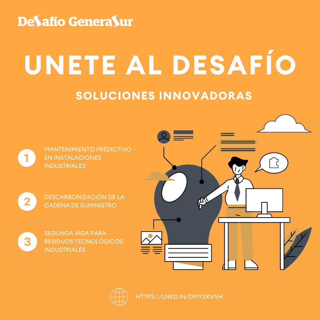 ✨¿Eres una startup, grupo de investigación, centro tecnológico, o pyme? Buscamos a lideres en innovación y sostenibilidad en el sector empresarial!
🔉Nuestro objetivo es buscar soluciones innovadoras a los 3 desafíos críticos en la industria actual
➡ ¡Únete a GeneraSur!