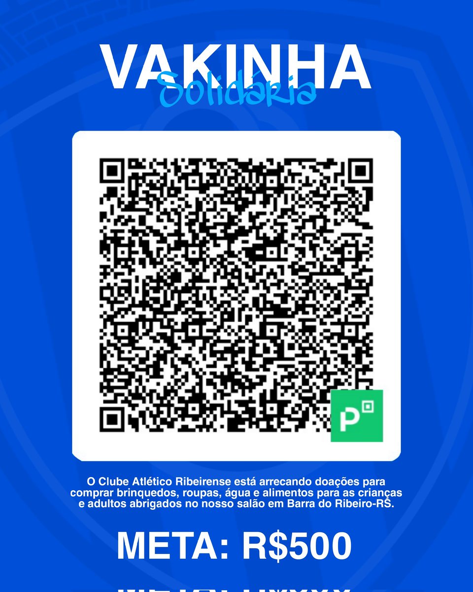 ATENÇÃO! Estaremos fazendo uma Vakinha para ajudar as pessoas abrigadas em nosso salão em Barra do Ribeiro-RS.

Queremos começar pela meta de R$500, todas as contas serão prestadas!

Chave pix: 95f3a7a5-7a1c-44a8-bfe6-b7fa0bf07323
Em nome do presidente, Erick Fernandes.