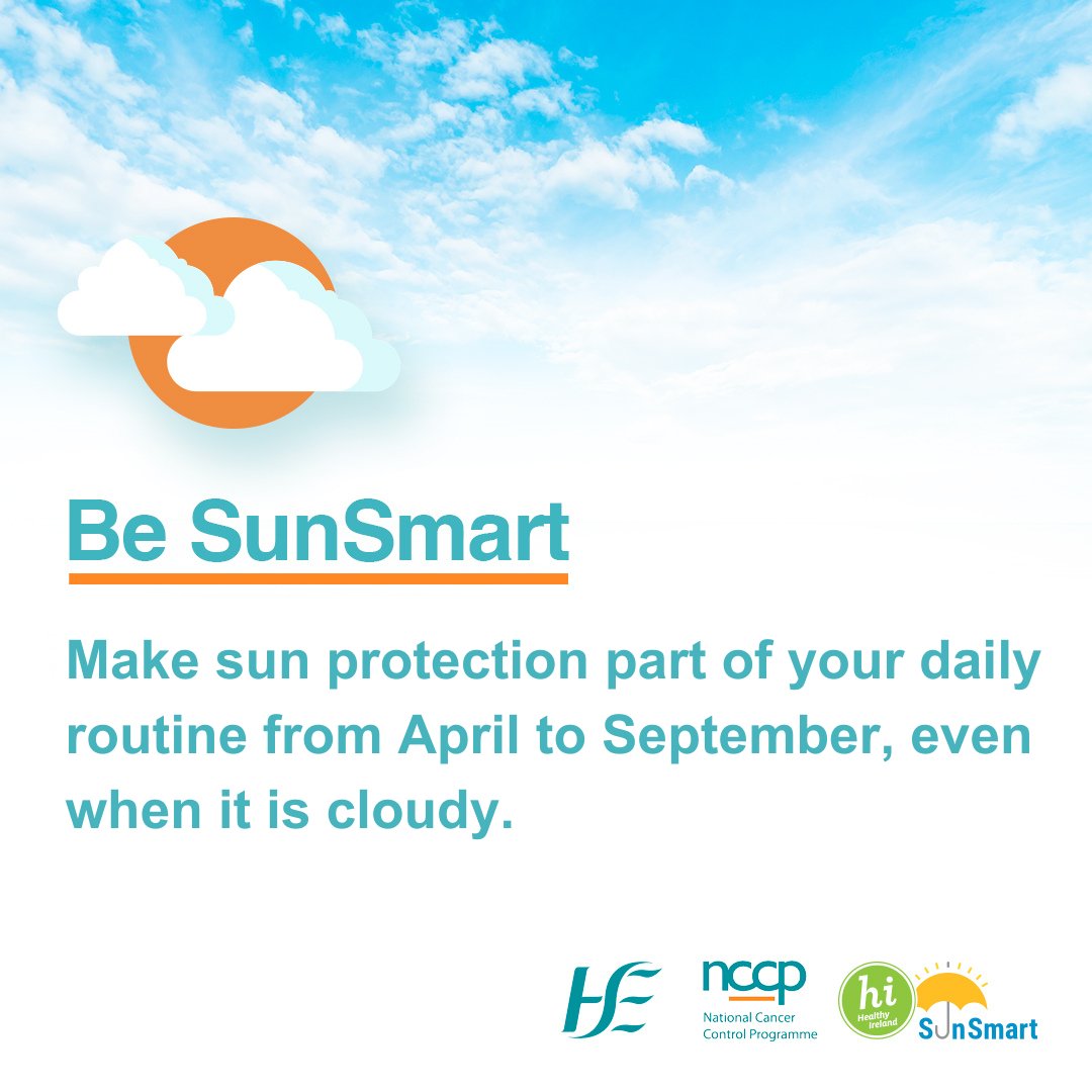 Skin cancer is the most common form of cancer in Ireland with over 11,000 cases diagnosed each year. Protect yourself by being SunSmart. Follow the #SunSmart 5 S’s: 👕Slip on clothing  📷Slop on sunscreen  📷Seek shade  📷Slide on sunglasses Learn more: bit.ly/3TYoSu5