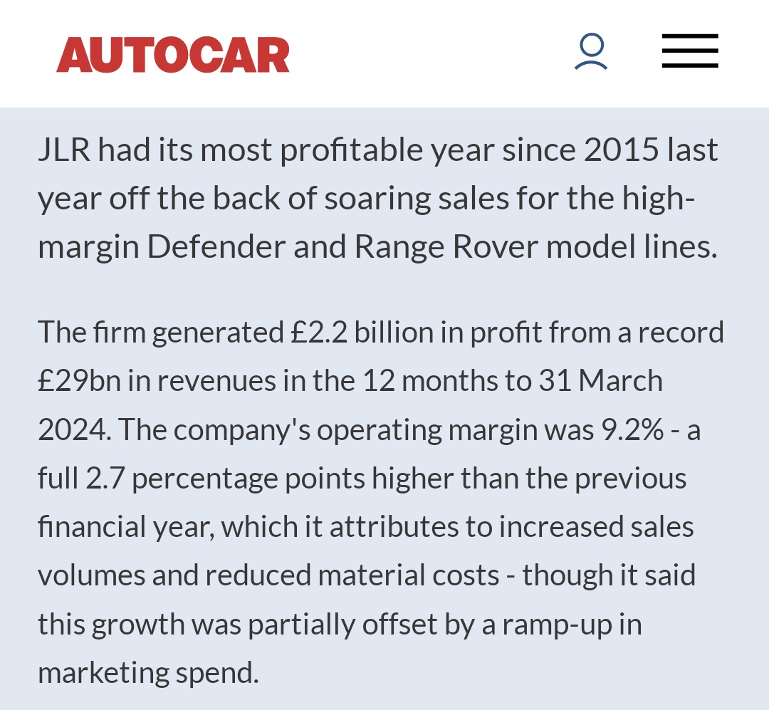 JLR rocking. £2.2bn off 401,000 cars.