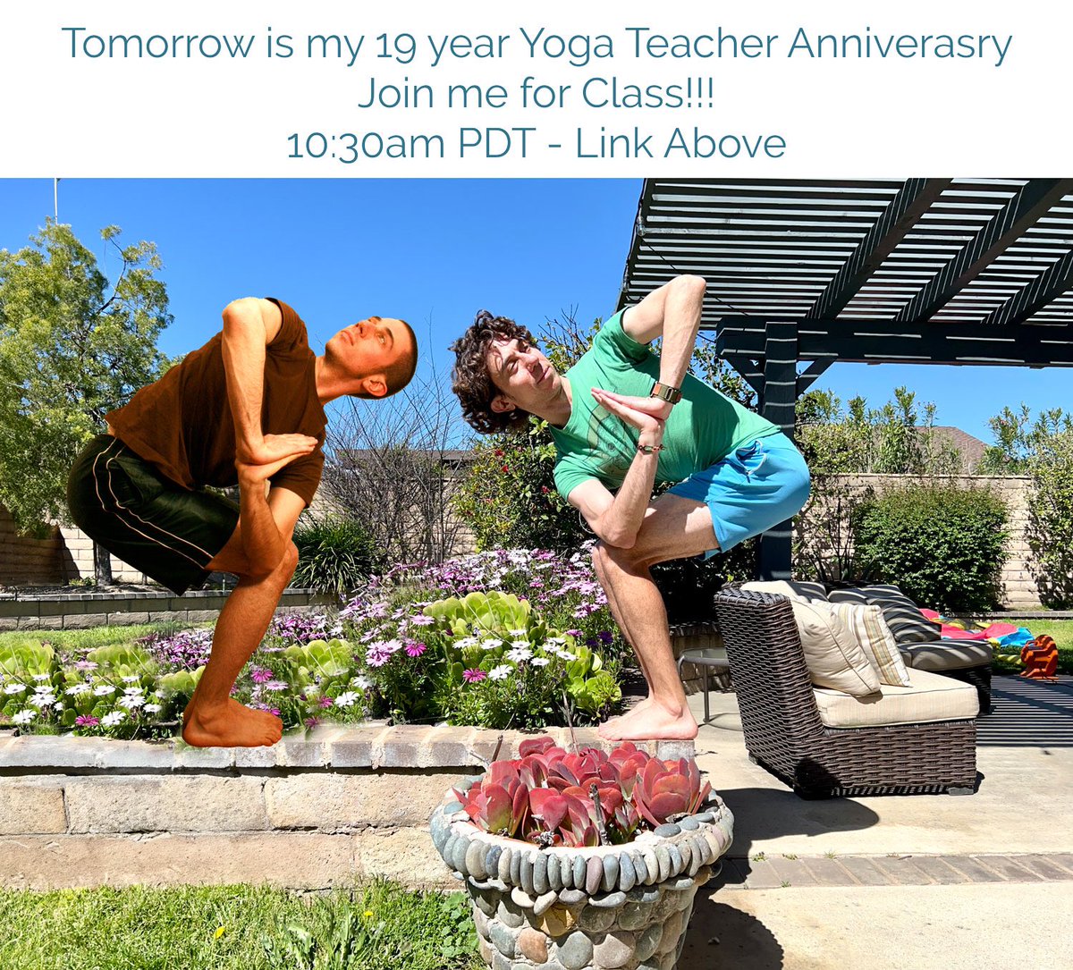 19 years! I can’t believe I’ve taught Yoga for 19 years! Oh how I’ve grown. See you on Zoom tomorrow at 10:30am PDT. 
🔺
eventbrite.com/e/trevors-zoom…
🔺
#streamingyoga #onlineyoga #yogateacher #yogaclass #donationyoga #mixedlevelyoga #chairtwist #parivrttautkatasana