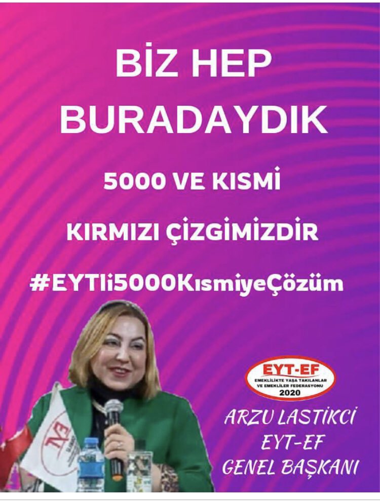 @EYTLEVENTATACA1 @akdemircigdem @krt Sesimizi duyan varmı❓
EYT ÇÖZÜLMEDİ❗
Ç.ALGISI YAPMAYIN 
👇
#5000KısmiHakkınıAlamadı
Eksik çıkarılan EYT yasası ile yönetim eliyle borçlandırılıp ortada bırakılan,
5000 Prim ve Kısmi Emeklilik
👇
#HesapOrtadaEmekliAç
@RTErdogan  @isikhanvedat
@eczozgurozel @alimahir 
@vedatbilgn