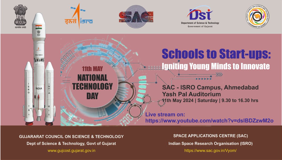 On #NationalTechnologyDay, let's celebrate the #journey from #classrooms to #boardrooms! #GUJCOST and #SACISRO have collaborated on a program aimed at equipping #youth with #wisdom, #imagination, and #determination to #pioneer, unlocking boundless #opportunities in the #startup…