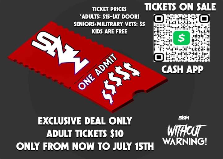 Waddup BOSTON #SNW next event #WITHOUTWARNING!  July 19th 7pm  tickets are on sale right now with special price $10 until July 15th than tickets will be $15 afterwards #independentwrestling #indiewrestling @Nova_Promotions
