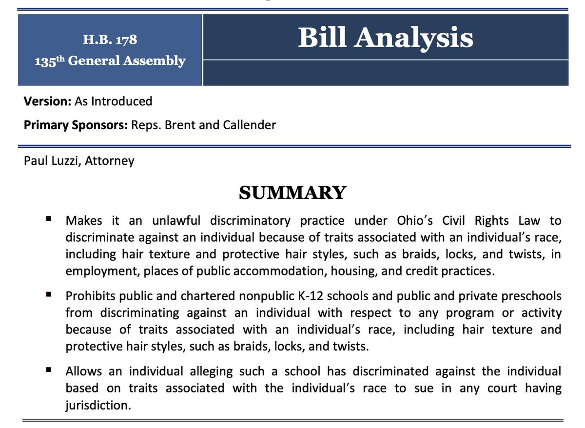 🎉Great news! HB 178 is scheduled for a 4th hearing! This bipartisan bill would ban discrimination against #NaturalHair styles in #Ohio schools, workplaces, and more 📲Use this template to help pass HB 178: tinyurl.com/27af8ktv legislature.ohio.gov/legislation/13…