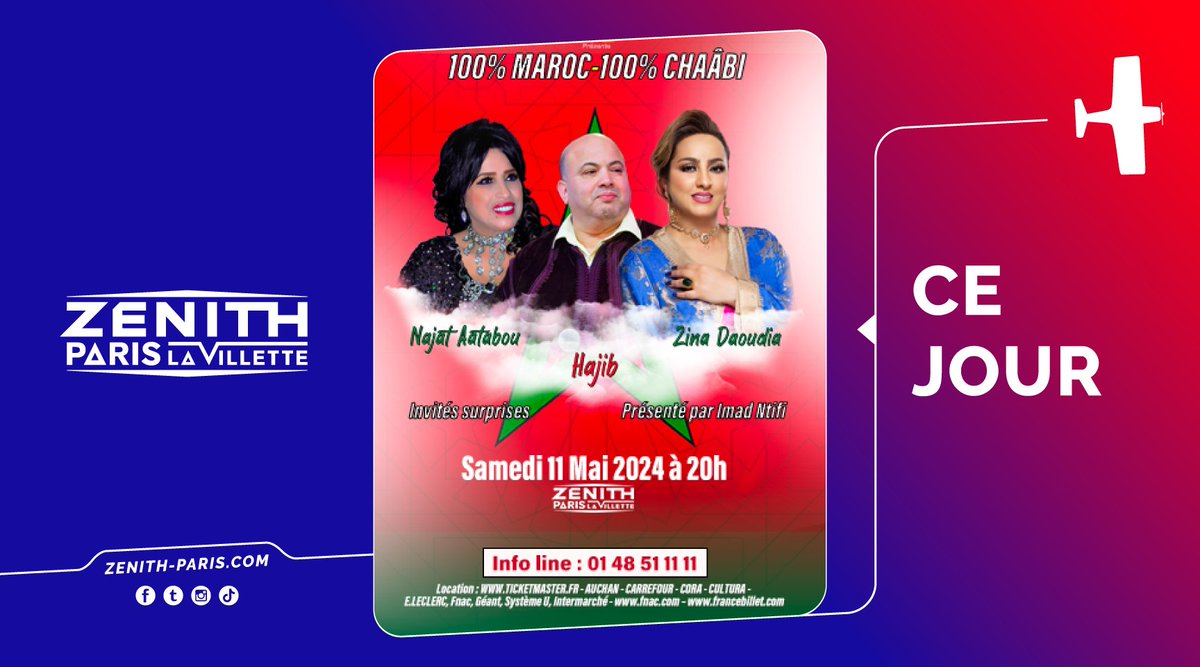 ⏲️ H O R A I R E S ⏲️ Ce soir retrouvez le show 100% Maroc - 100% Chaâbi présenté par Imad Ntifi au @Zenith_Paris ! ➡️ 18h30 : Ouverture des portes ➡️ 20h00 : 100% Maroc - 100% Chaâbi Bon show 😎