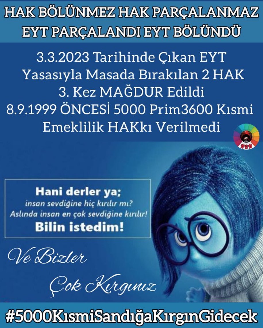 4447🔸4759🔸7438
SAYILI Kanunlarla
3 Kez MAĞDUR Edilen
8.9.99 ÖNCESİ
💥5000 Prim
💥3600 Kısmi Emeklilik HAKkı Verilmedi.55
@RTErdogan
@isikhanvedat
@_cevdetyilmaz
@MhpTbmmGrubu
@eczozgurozel
@ErbakanFatih
@Mustafa_Destici
#5000VeKısmiYüzyılınAyıbı
#5000KısmiHakkınıAlamadı