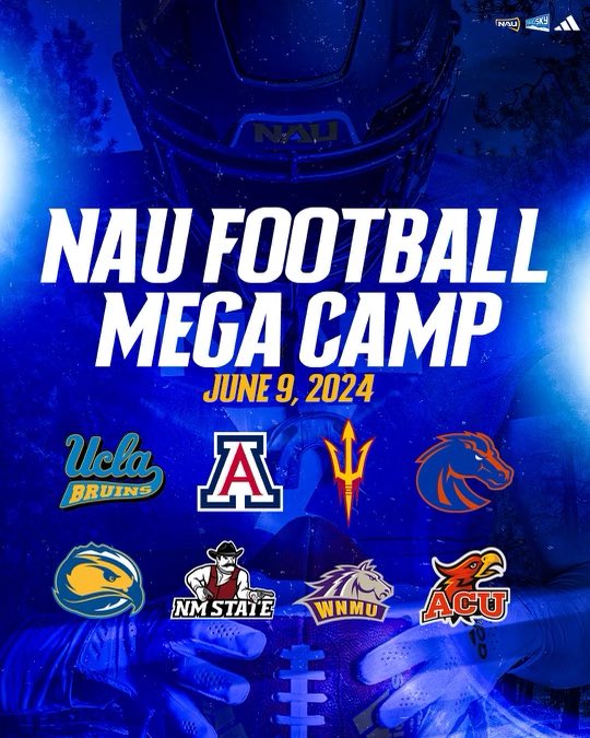 NAU Mega Camp! Sunday, June 9th. Showcase your skills in front of elite college coaches! See you there! Link: brianwrightfootball.totalcamps.com/About%20Us