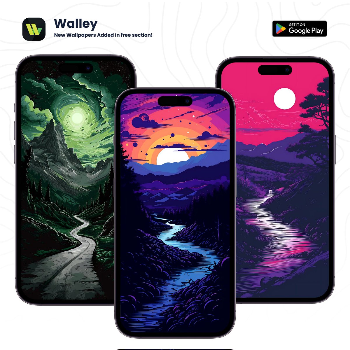 Introducing three breathtaking nature illustrations, now available on Walley-Ai Wallpapers 🔥