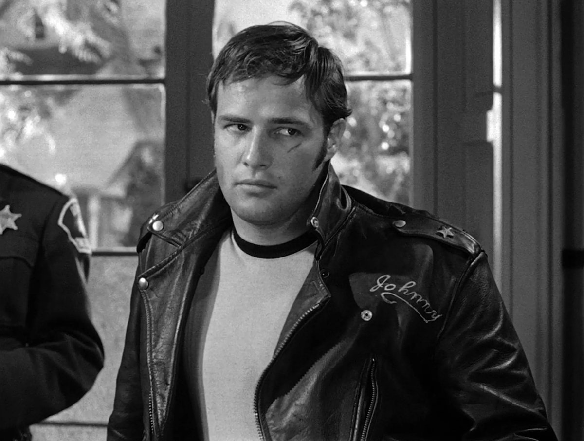 Last night's movie...

The Wild One (1953) A: Brando gets the credit he deserves for changing acting forever, but people forget he basically created the 1950s beat generation and counterculture. 

Two years before 'Rebel Without a Cause' (1955), four years before Kerouac's 'On