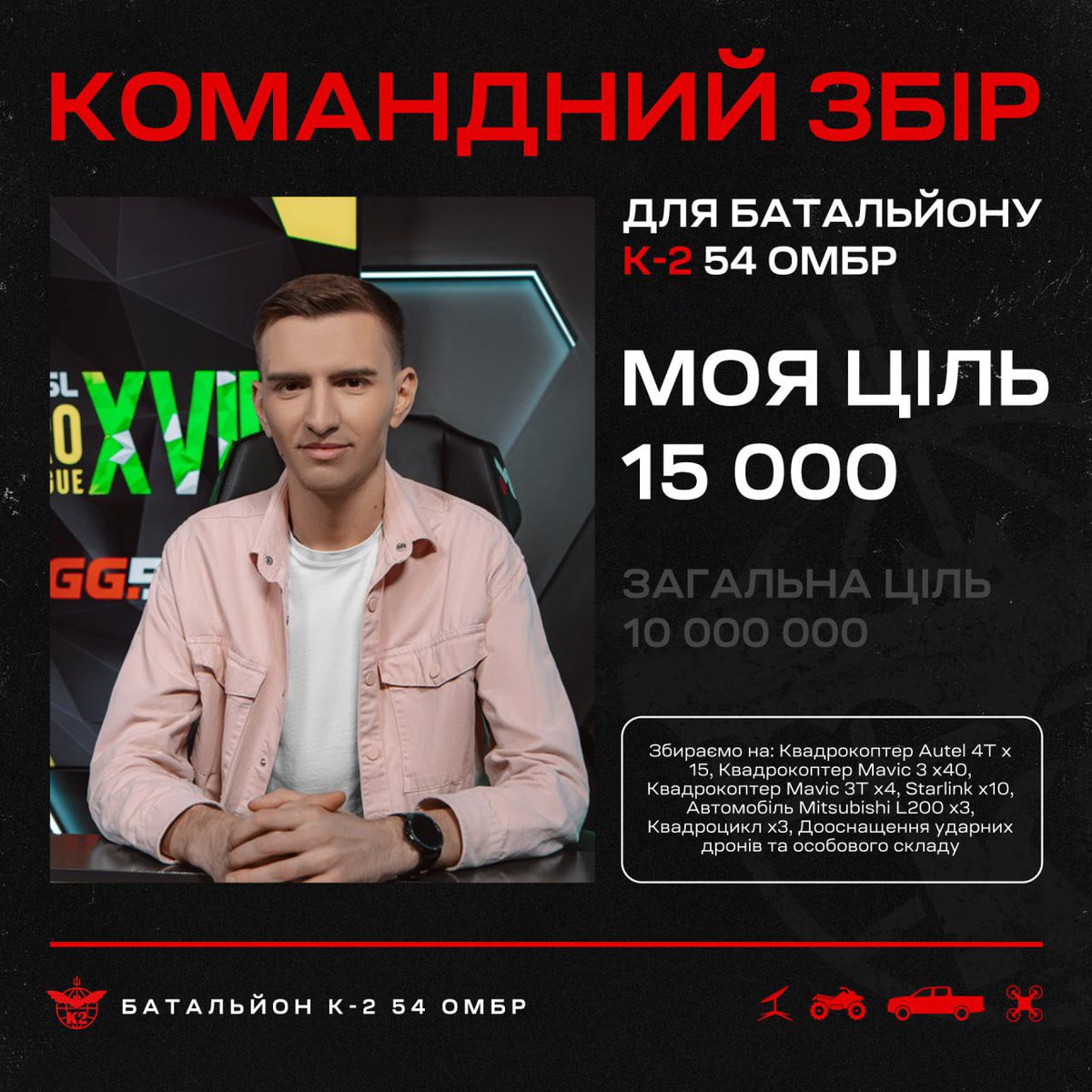 Шановне товариство, відкрив збір для батальйону К-2 54 ОМБр. 

Всіх не байдужих прошу долучитись коштами, вподобайкою, репостом. 

🏦 Банка: send.monobank.ua/jar/28DP1236z5
💳 Номер картки: 5375411218398464