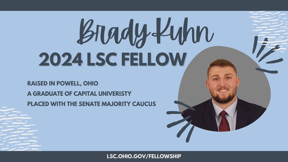 Brady Kuhn is a 2024 Fellow placed with the Senate Majority Caucus. He calls Powell, Ohio, home, and he graduated from @Capital_U. Read more about Brady here: facebook.com/LSCFellowshipP… #lscfellowship #stategovernment #publicservice #ohio #FeaturedFellow