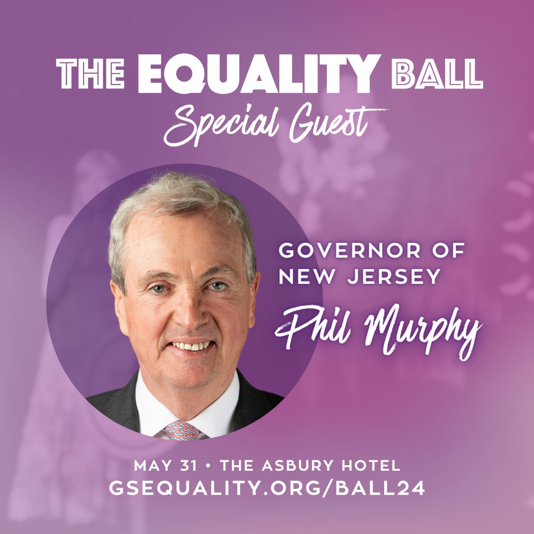 We're pleased to announce that champion of LGBTQ+ equality @GovMurphy will again be an honored guest at the Equality Ball on May 31! Get your tickets now to join the Governor! >> gse.lgbt/ball24 #LGBTQ #LGBT #queer #trans #transgender #NewJersey #NJ #EqualityBall2024