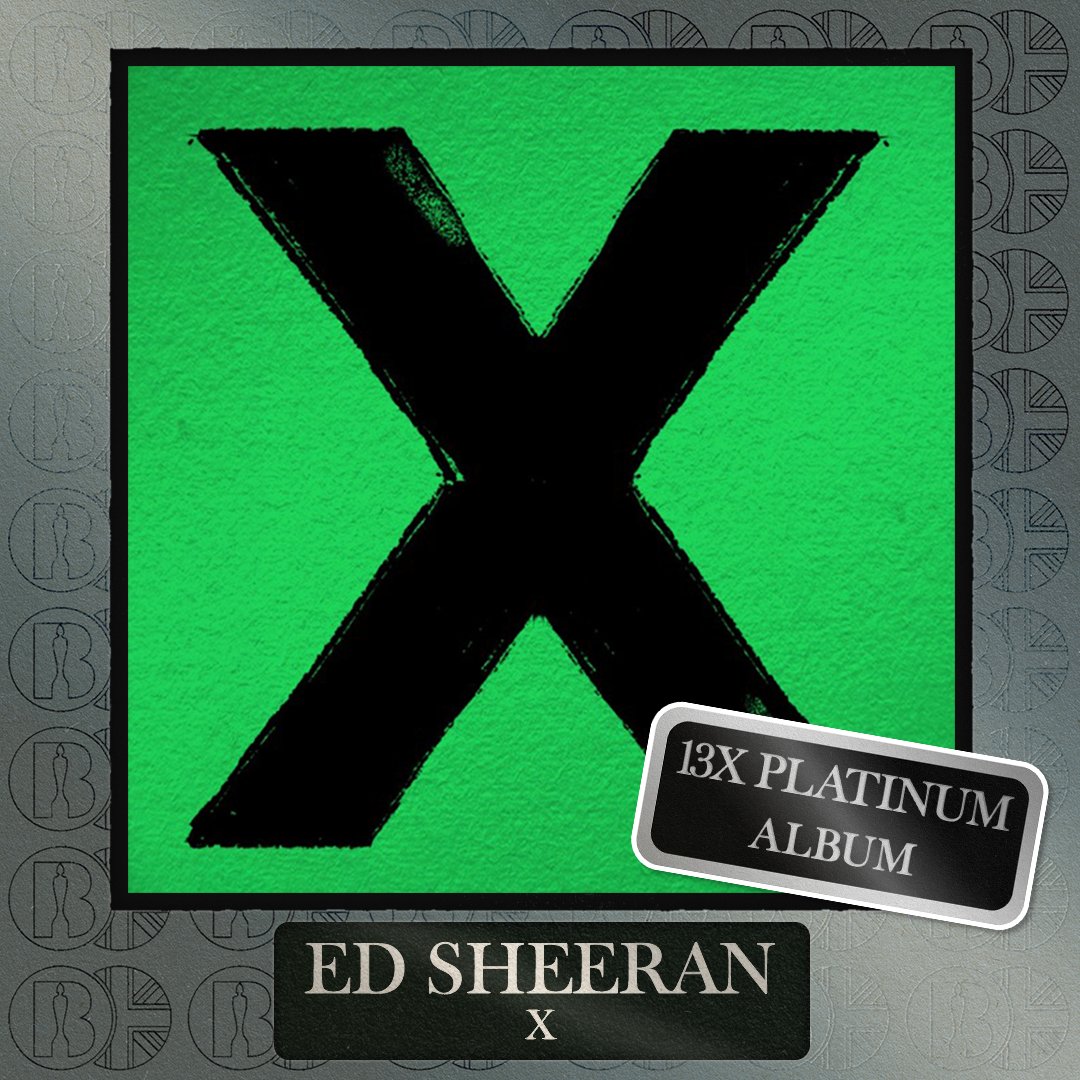 'X', the album by @edsheeran, is now #BRITcertified 13x Platinum