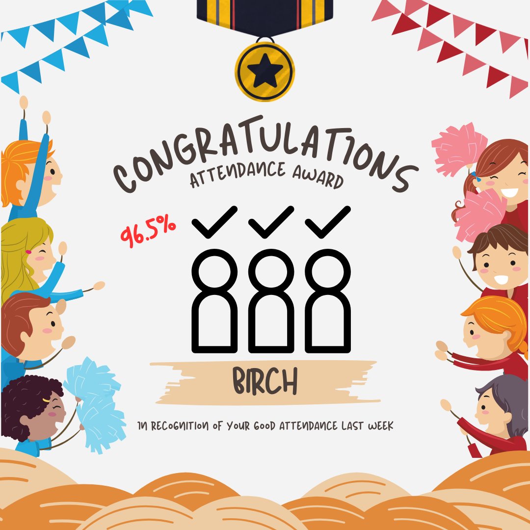 Congratulations to Birch class for having the highest attendance this week! #learningtogether #winningtogether #workingtogether