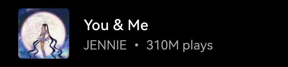 “You & Me” by JENNIE has surpassed 310 million plays on YouTube Music.

#JENNIE #제니